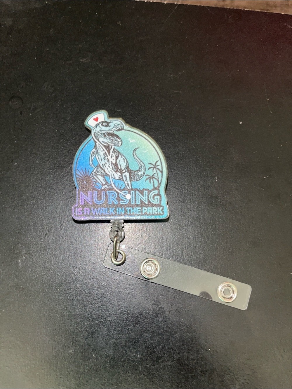 Nursing Badge Reel - Holographic Dinosaur Design